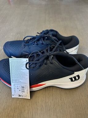 Wilson Rush Pro Ace Tennis Shoes - Navy Blue with White & Red Trim